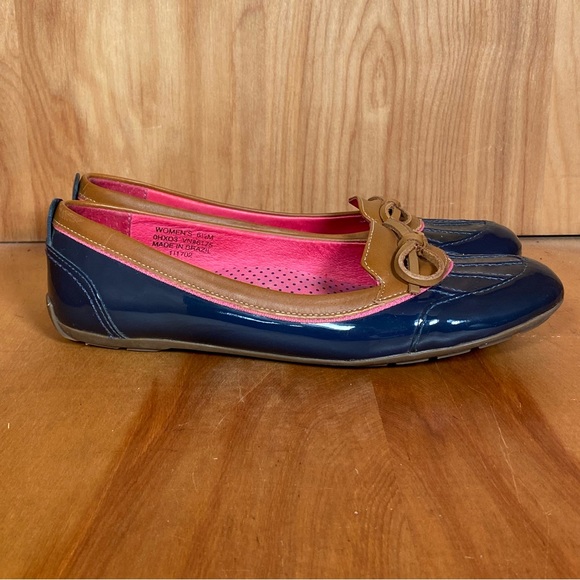 Womens 6.5 LL Bean Duck Boots Rubber Moccasins Blue Tan SEF1140 - Picture 1 of 8